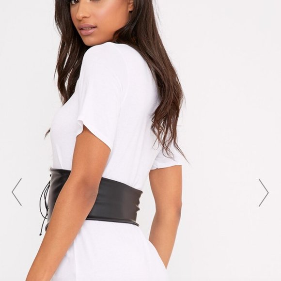PrettyLittleThing | Dresses | Prettylittlething White T Shirt Dress With Black  Corset | Poshmark